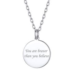 PRICES MAY VARY. Cute Disc Coin Necklace.Dimension: 0.59"x0.59"(15mm),thickness:1.2mm.Material: pure 925 sterling silver, good to health. Mothers Day/anniversary / back-to-school season / BFF gifts / Couple Necklaces / Boyfriend girlfriend gift: Personalize this beautiful necklace to your liking. There are a number of ways these disc /heart / dog tags necklace can be engraved. We can engrave initials, names, dates, roman numerals, short quotes, small symbols etc. on this necklace. How to customi Inspirational Silver Adjustable Necklace, Inspirational Sterling Silver Charm Necklace With Round Pendant, Minimalist Stainless Steel Necklace For Father's Day, Silver Inspirational Necklace, Inspirational Silver Charm Necklace With Round Pendant, Inspirational Silver Round Necklace, Silver Inspirational Round Necklace, Inspirational Sterling Silver Round Pendant Necklace, Personalized Sterling Silver Clavicle Chain Charm Necklaces