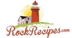 the rock recipes logo is shown in red and white, with a lighthouse on top