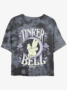 Please Note: wash pattern may varyLightweight 100% combed ring spun cottonWash cold; dry lowImportedListed in junior sizes Fairy Poster, Disney T Shirts, Tie Dye Girl, Floral Fairy, Retro Tops, Clothes Aesthetic, Disney Tees, Crop T Shirt, Tinker Bell