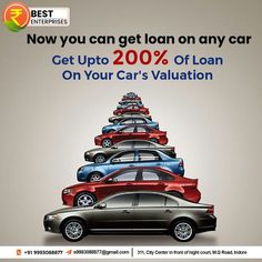 an ad for the best car loan company in india, with cars lined up on each other