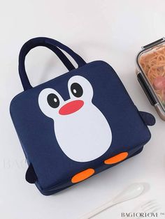 BagForLove - Cute Cartoon Lunch Bag: Insulated Storage for Office Cartoon Graphic Design, Camping Cartoon, Storage For Office, Navy Blue Pattern, Insulated Lunch Box, Word Wrap, Office School, Lunch Bag, Blue Pattern