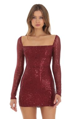 Emory Sequin Long Sleeve Bodycon Dress in Red | LUCY IN THE SKY Winter Semi Formal, Sweetheart Dance, Drag Dresses, Hoco Inspo, Skirt Korean, Sequin Evening Dress, Long Sleeve Sequin Dress, Slim Hips, Romper Suit