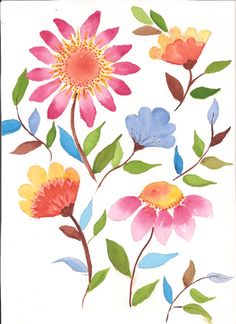 watercolor painting of colorful flowers on white paper