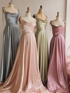 This dress is Made-To-Order. Whether you choose a standard size or custom measurements, our tailors... Light Color Dress, Pastel Formal Dresses Long, Sliky Long Dresses, Soft Autumn Prom Dress, Simple Prom Dress Aesthetic, Prom Dresses Loose Fitting, Same Dress Different Color Bridesmaids, Pastel Color Prom Dresses, Ethereal Bridesmaid Dress