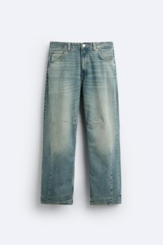 BAGGY FIT JEANS - Blue | ZARA United States Zara Light Wash Straight Leg Jeans, Denim Blue Jeans With Zip Fly In Rigid Denim, Zara Straight Leg Denim Pants, Urban Style Medium Wash Bottoms With Zip Fly, Urban Style Medium Wash Jeans With Zip Fly, Zara Jeans Relaxed Fit Straight Leg, Utility Style Faded Jeans With Five Pockets, Medium Wash Denim Pants With Zip Fly, Faded Denim Bottoms With Zip Fly