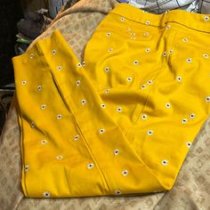 Questions? Leave A Comment Below! Beautiful, Stylish And Very Comfortable (Sz. 10) Yellow Embroidered Summer Bottoms, Yellow Embroidered Bottoms For Summer, Yellow Bottoms With Floral Embroidery For Summer, Yellow Floral Embroidered Bottoms For Summer, Yellow Floral Embroidery Bottoms For Summer, Floral Embroidered Pants For Spring Workwear, Spring Yellow Bottoms With Floral Embroidery, Yellow Floral Embroidery Bottoms For Spring, Embroidered Yellow Cotton Bottoms