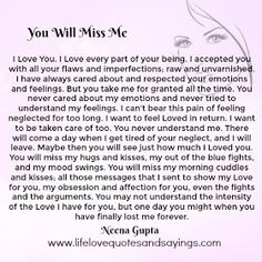 an image of a letter written to someone in love with her eyes closed and the words you will miss me on it