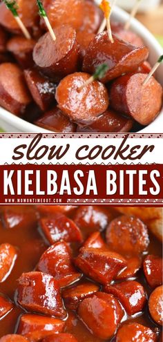 Slow Cooker Kielbasa Bites, crockpot, slow cooker recipes Keilbasa Recipes Pasta, Turkey Kielbasa Recipes, Crockpot Potluck, Recipes Pasta Salad, Crockpot Party Food, Kielbasa Bites, Turkey Kielbasa, Recipes Hamburger, Slow Cooker Kielbasa