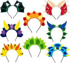 six different types of headbands are shown in the shape of dragon ears and wings