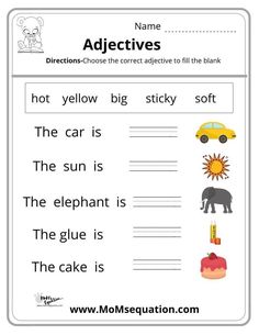 the worksheet for an adjective to describe how many different objects are in this