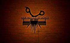 a logo for a hair salon with scissors and combs hanging from it's sides