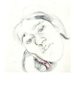 a pencil drawing of a woman's face with her chin resting on her hand