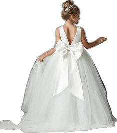 Elegant Sleeveless Ball Gown For Dress-up, Elegant Sleeveless Ball Gown For Formal Occasions, Elegant Sleeveless Dress-up Ball Gown, Bridesmaid Tutu Dress With Bow, Bridesmaid Tulle Tutu Dress With Bow, Pageant Tulle Dress With Satin Bow, Tulle Dress With Satin Bow For Pageant, Tulle Dresses With Satin Bow For Pageants, Elegant Sleeveless First Communion Dress For Pageant