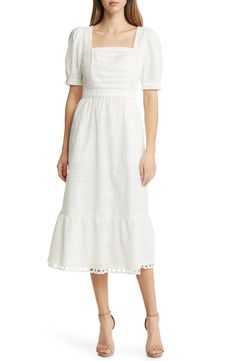 Rachel Parcell Lace Overlay Cotton Midi Dress | Nordstrom Family Photo Clothing, Photo Clothing Ideas, Rachel Parcell, Family Photo Outfits, Cotton Midi Dress, My Dream Wardrobe, Jewel Neck, White Midi Dress, Lace Overlay