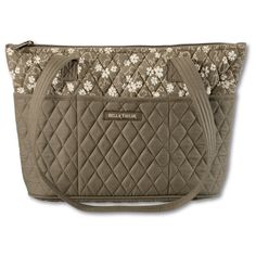 VINTAGE TAUPE FLORAL: A feedsack inspired floral print with light cream flowers and khaki vines on a warm taupe background. Quilted handbags and cotton wallets are lined with a 100% cotton ditsy floral print.SIZED JUST RIGHT: At 11" wide, 8.75” high, and 4" deep, the Small Tote is big enough to carry everything you need to work, school, shopping and travel. The straps on the lightweight quilted tote bag for women measure 26.5" long, with an 11" shoulder drop.10 DIFFERENT POCKETS: This multi comp Cotton Wallet, Budget Wallet, Taupe Background, Woodland Floral, Warm Taupe, Fabric Handbags, Quilted Tote Bags, Fabric Purses, Quilted Handbags