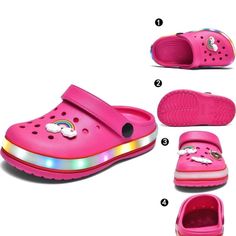 Light Up Fun Kids Shoes These Kids Garden Shoes Are Equipped With Led Lights Flashing Effect To Bring Children Fun To Walk. These Kid Clogs Using High-Quality Upgraded Versions Of The Light Bar Are Not Easily Damaged, Do Not Require Charging Equipment, And Are Suitable As Gifts For Children. Color ..... Pink Size ..... 13.5 / 33 Summer Plastic Non-slip Clogs, Summer Non-slip Plastic Clogs, Summer Closed Toe Plastic Clogs, Plastic Clogs For Summer Beach Wear, Plastic Clogs For Beach And Summer, Summer Beach Plastic Clogs, Pink Non-slip Plastic Sandals, Cute Non-slip Summer Clogs, Cute Slip-on Summer Clogs