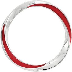 a red and silver ring with an oval design in the middle, on a white background