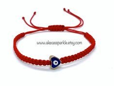 The post is for one individual bracelet. This beautifully handmade bracelet is made of woven red nylon thread with a blue turkish glass eye bead heart shape that is 6mm. They are woven with nylon string and are adjustable to fit most wrists as it has a sliding woven knot to adjust. These are a great accessory for everyday wear. This bracelet is great for spiritual and evil eye purposes. It is believed that when a person wears or carries an evil eye with them, it guards against misfortune happeni Bead Heart, Heart Red, Thread Bracelets, Protection Bracelet, Glass Eyes, Handmade Bracelet, Braided Bracelets, Organza Bags, Heart Shape