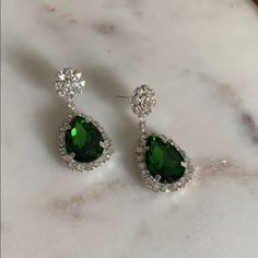 Fancy Emerald Tear Drop Earrings Emerald Bridal Earrings, Forest Green Earrings, Emerald Earrings Aesthetic, Emerald Green Wedding Jewelry, Emerald Drop Earrings, Emerald Earrings Drop, Dichroic Glass Earrings, Inheritance Games, Emerald Green Weddings