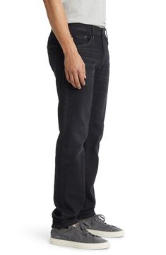 A gently faded black wash brings everyday versatility to soft, stretchy jeans cut for a modern slim fit from hip to hem. 13" leg opening; 9 1/2" front rise; 14 1/2" back rise 97% cotton, 3% polyurethane Machine wash, tumble dry Imported Classic Washed Black Jeans, Black Relaxed Fit Jeans With Straight Hem, Classic Straight Leg Washed Black Jeans, Washed Black Straight Leg Jeans, Casual Washed Black Fitted Jeans, Classic Black Jeans With Straight Hem, Classic Washed Black Bottoms With Standard Cut Leg, Straight Washed Black Denim Jeans, Classic Washed Black Full-length Bottoms