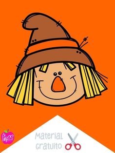 a drawing of a girl wearing a hat with scissors in front of an orange background