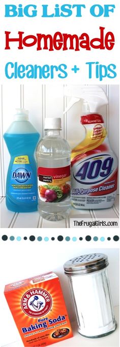 three different cleaning products are shown with the words homemade 409 above them and below it