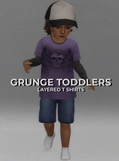 a young boy wearing a purple shirt and hat with the words grunge toddlers layered t - shirts