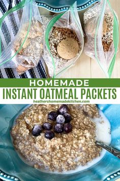 homemade instant oatmeal packets with blueberries and almonds