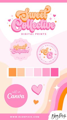 the sweet collective digital prints are available in pink, orange and yellow colors with hearts