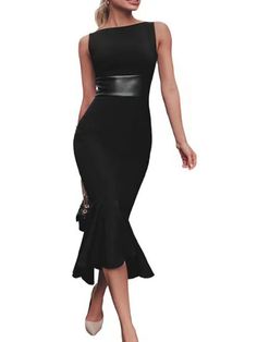 Women's Black Dress Party Dress Cocktail Dress Ruched Backless Crew Neck Sleeveless Midi Dress Wedding Guest Birthday Black Fall Winter 2024 - $31.99 Winter Dress Wedding, Black Dresses Online, Midi Dress Winter, Women's Black Dress, Midi Dress Wedding Guest, Party Dress Cocktail, Cheap Party Dresses, Plus Size Mini Dresses, Birthday Vacation