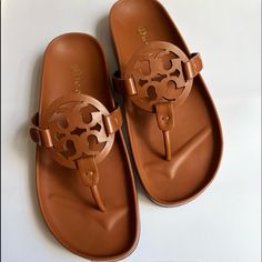 Brand New Will Be Shipped In Original Box Size 7.5 Comes From A Pet-Free & Smoke-Free Home Feel Free To Ask Any Questions Designer Brown Sandals For Vacation, Tan Sandals With Leather Footbed And Round Toe, Tan Sandals With Leather Footbed, Tan Leather Sandals With Round Toe, Designer Brown Sandals With Cushioned Footbed, Chic Tan Round Toe Sandals, Designer Tan Sandals With Round Toe, Tan Leather Sandals With Flat Heel, Designer Brown Closed Toe Sandals