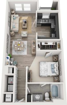 the floor plan for a two bedroom apartment with an attached kitchen and living room area