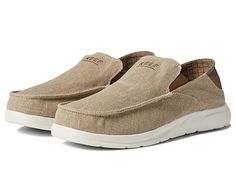 Reef Cushion Coast Slip-On - Men's Shoes : Sandy Tan : Flaunt a casual, semi-formal look by wearing the super-soft Reef Cushion Coast Slip-Ons. Soft and breathable textile upper. Synthetic lining. Easy slide-in style. Classic moc toe. Embroidered brand name on the upper and heel. Textile outsole. Imported. Measurements: Weight: 7 oz Product measurements were taken using size 9.5, width D - Medium. Please note that measurements may vary by size. Weight of footwear is based on a single item, not a Beige Slip-ons With Cushioned Footbed, Comfortable Beige Textile Slip-ons, Casual Textile Slip-ons With Ortholite Insole, Casual Slip-ons With Arch Support, Casual Textile Slip-ons With Cushioned Footbed, Casual Beige Textile Slip-ons, Casual Slip-ons With Removable Insole, Beige Comfortable Slip-ons With Arch Support, Comfortable Fabric Slip-on Shoes