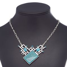 Ready-to-wear jewelry is great for counter sales or giving as a gift. Silver-plated steel and "pewter" (zinc-based alloy) necklace features blue and teal resin stones and glass rhinestones. Character Clothing, Everyday Jewelry, Lobster Claw, Gift Necklace, Silver Plate, Silver Plated, Jewelry Necklaces, Plating, Pendant Necklace