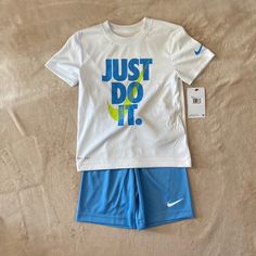 Nike Boys Outfit Size 6. Short Sleeve Shirt And Shorts. White Shirt And Blue Shorts. Brand New! Nike White Short Sleeve Sets, Nike White Summer Sets, Nike White Casual Sets, Nike Casual White Sets, White Nike Summer Sets, White Nike Casual Sets, Nike Sporty White Sets, Casual White Nike Sets, Blue Short Playwear Sets