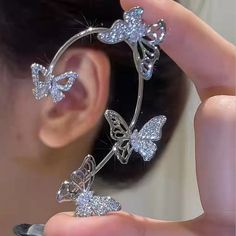 Kpop Shiny Zircon Butterfly Earcuff For Women Without Piercing Earrings 2023 Fashion Ear Clip Earrings Bride Wedding Jewelry - Charlie Dolly Wedding Bride Jewelry, Bride Earrings, Ear Earrings, Ear Cuff Earings, Wedding Party Jewelry, Ear Cuffs, Butterfly Earrings, Sparkling Crystal, Cuff Earrings