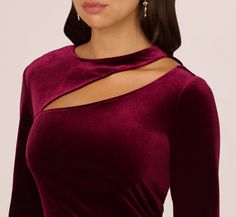 Indulge in luxurious elegance with our velvet midi dress, designed to captivate. Featuring an alluring asymmetric cutout neckline and graceful long sleeves, this dress exudes sophistication with a touch of allure. The hidden zipper closure at the center back ensures a smooth silhouette, while the defined waist seam at the natural waistline enhances your figure beautifully. Perfect for evening soirées or special events, embrace timeless charm and comfort in this stunning long sleeve velvet dress. Elegant Velvet Midi Dress For Night Out, Elegant Long Sleeve Velvet Dress For Date Night, Elegant Velvet Midi Dress For Date Night, Elegant Long Sleeve Event Dress, Velvet Long Sleeve Midi Dress For Cocktail, Elegant Long Sleeve Velvet Dress, Elegant Long Sleeve Velvet Dress For Night Out, Glamorous Long Sleeve Velvet Dress For Formal Occasions, Elegant Fall Midi Dress With Asymmetrical Neckline