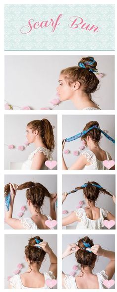 Cute Scarf Bun Hairstyle Tutorial Hairstyles Scarf, Scarf Bun, Diy Updo, Blond Balayage, Hair Bun Tutorial, Bun Hair, Coily Hair, Penteado Cabelo Curto, Curly Hairstyles