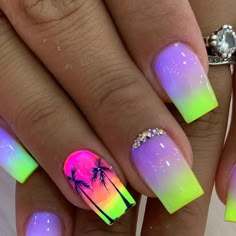 IMAGEN Y BELLEZA NAILSPA on Instagram: "Sorpréndete con @pimagenybelleza 🤩💅🏼. Nos gusta hacer todo con pasión, dedicación y mucho cariño. 💚💜💛 👸🏼 - 📍 ⏰Lunes a Sábado de 9 am a 8pm 📲3045796492" Neon Toe Nails, Pretty Nails For Summer, Cruise Nails, Nail Tip Designs, Sculptured Nails, Fancy Nails Designs, Stylish Nails Designs, Nail Designs Valentines, Nails Design With Rhinestones