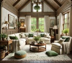 a living room filled with furniture and lots of windows