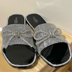 Brand New And Never Before Used Charlotte Russe : Black Sandals With Rhinestone Embellishments Size : 8 Tags Attached I Usually Ship Out My Packages Within 2-3 Business Days. If There Are Any Delays Due To My Schedule, I Always Make Sure To Let My Customers Know! All Sales Are Final | No Returns If You Have Anymore Questions, Please Feel Free To Message Me At Anytime! Luxury Sandals With Rhinestones And Round Toe, Rhinestone Sandals Lulus, Silver Embellished Sandals For Night Out, Bedazzled Flat Sandals For Evening, Evening Sandals With Bling In Synthetic Material, Silver Open Toe Sandals With Rhinestones, Evening Synthetic Sandals With Bling, Elegant Synthetic Sandals With Bling, Elegant Bling Sandals With Synthetic Material