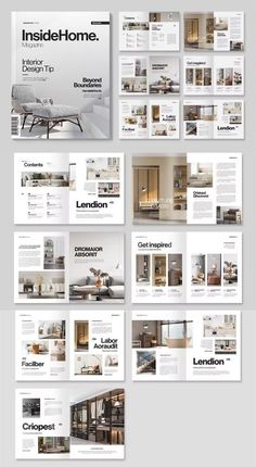 the interior design brochure is shown in this image, it has many different layouts