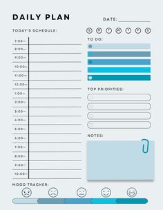 the daily planner is displayed on a white background with blue and green lines in it