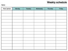 a blank weekly schedule is shown in the form of a calendar with time and period