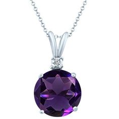 Beautiful pendant in sterling silver with a large amethyst in the shape of a round cut and adorned with a diamond on the top, these unique and straightforward pieces around it highlights the purple color of the amethyst in conjunction with the white of the rhodium bath draws attention in all sense, perfect to use every day or a special meeting Country of Origin: United States Total Carat Weight: 0.01 Chain Type: Cable Colored Diamond Intensity: Fancy Light Number of Gemstones: 1 Personalize: No Fine Jewelry Amethyst Round Pendant, Amethyst Round Pendant Fine Jewelry, Purple Diamond Necklace With Diamond Accents, Purple Round Pendant Fine Jewelry, Purple Round Pendant Jewelry For Formal Occasions, White Gold Amethyst Jewelry With Diamond Accents, Purple Diamond Birthstone Necklace, Purple Diamond Round Necklace, Purple Jewelry With Center Round Stone