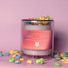 A large 11oz luxury coconut soy candle that is called cereal and cartoons. There is a pink background with fruit loops on and around the candle Fruit Loops Cereal, Colorful Breakfast, Fruit Loops, Breakfast Table, Saturday Morning, Cozy Living, Childhood Memories, Cereal, Vanilla