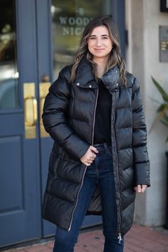 Stay warm and stylish with our Leather Padded Coat, made from 100% genuine leather. With its padded design, this coat offers superior insulation for chilly weather. Details + Fit 100% leather specialty leather cleaning only fits true to size model is wearing size small Hooded Leather Outerwear For Work, Cold Weather Long Coat With Faux Fur Lining, Long Coat With Faux Fur Lining For Cold Weather, Quilted Leather Puffer Jacket For Cold Weather, Winter Leather Puffer Jacket For Cold Weather, Puffer Leather Jacket With Long Sleeves For Cold Weather, Black Leather Puffer Jacket For Cold Weather, Puffer Leather Jacket For Cold Weather, Long Sleeve Puffer Leather Jacket For Cold Weather