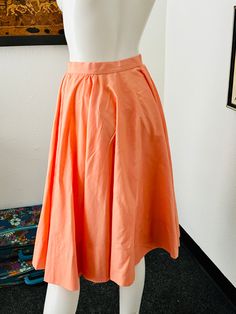 "Vintage Peach Skirt From Joyce Stevens California  This full body skirt buttons down the front. It measures 38\" long with a 27\" waist" Peach Satin Skirt, Summer Fitted Peach Skirt, Apricot Silk Skirt, Peach Lined Skirt, Retro Orange Summer Skirt, Peach Skirt, Body Skirt, Beige Jacket, Union Made