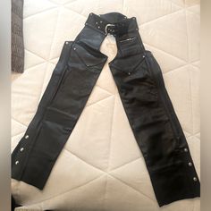 Harley-Davidson Women's Leather Chaps, Black. Size Small. Zips Up From Side Of Leg And A Pocket On Top Left Side. In Great Condition, Like New, Worn Once. Leather Chaps, Harley Davidson Women, Leather Women, Harley Davidson, Pant Jumpsuit, Zip Ups, Pants For Women, Like New, Pants