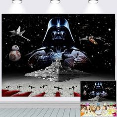 a star wars scene with darth vader and other stars in the sky, surrounded by